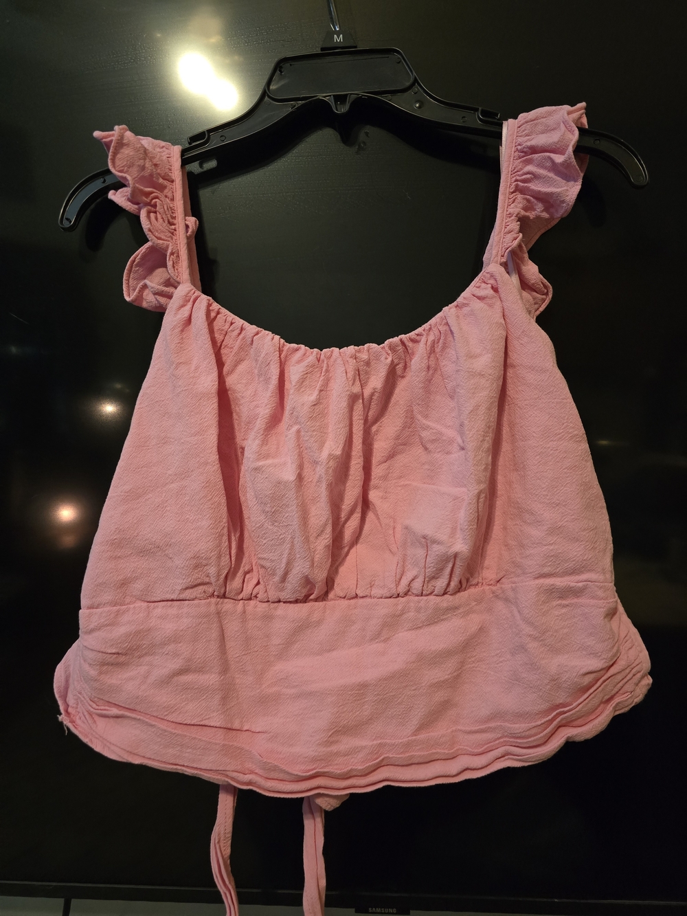 Pink Ruffle Strap Crop Top